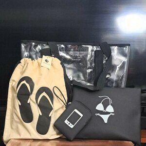 ✨ NEW Jessica 4-Pc Clear Travel Tote Iconic Pouches for Swim, Slippers & Phone